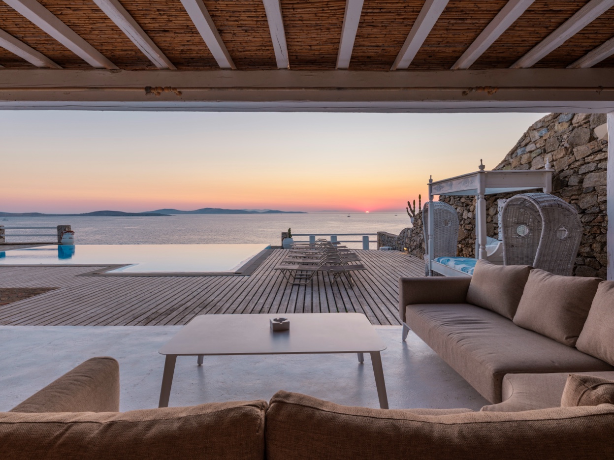 Interior lounge opening to pool deck